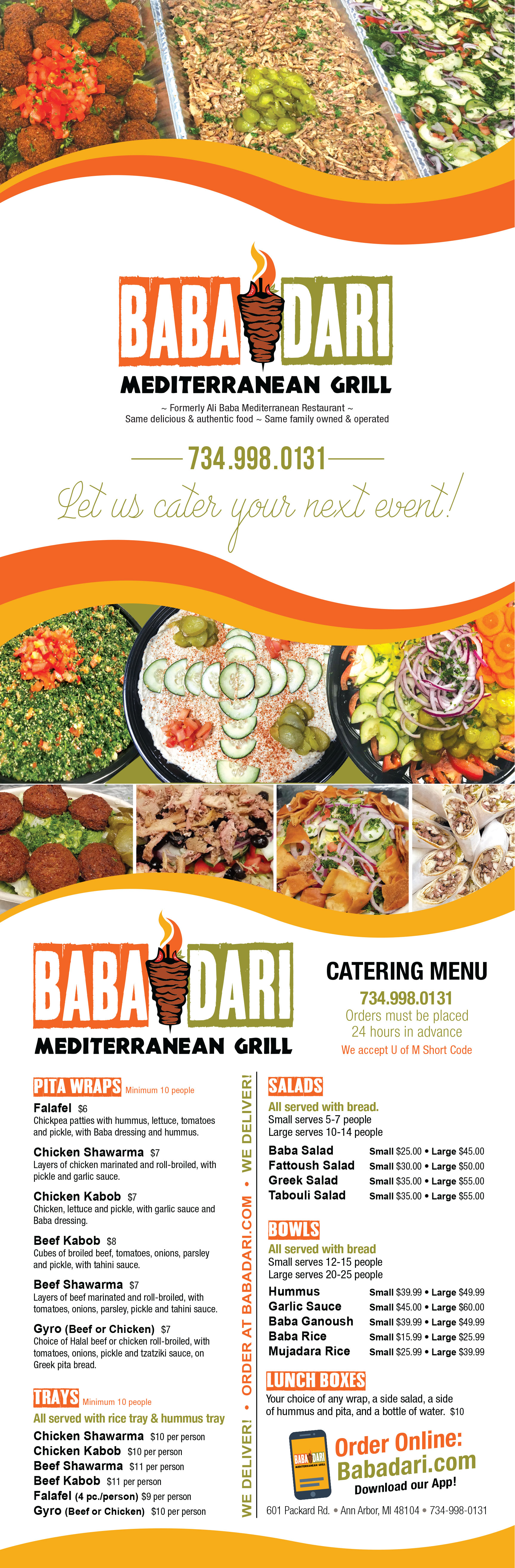 Baba Dari Mediterranean Grill Restaurant Delicious Menu